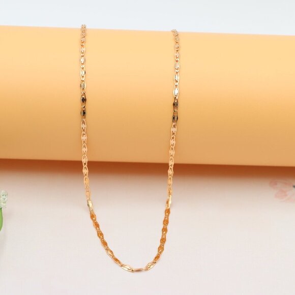 "Shiny Flat Link Rose Gold Necklace, Adjustable Chain, XPNL0188 - Picture 7 of 12